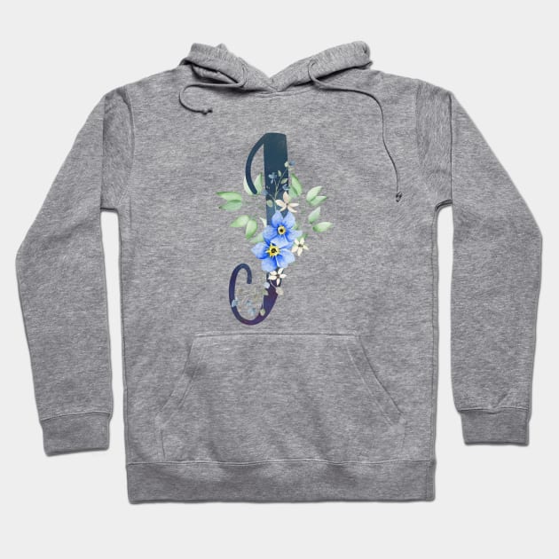 Floral Monogram J Wild Blue Flowers Hoodie by floralmonogram